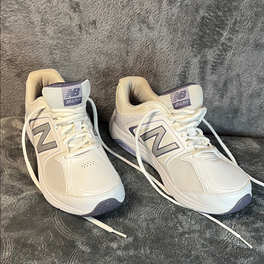New Balance White and Light Gray 847v3 Lace-Up Athletic Sneakers